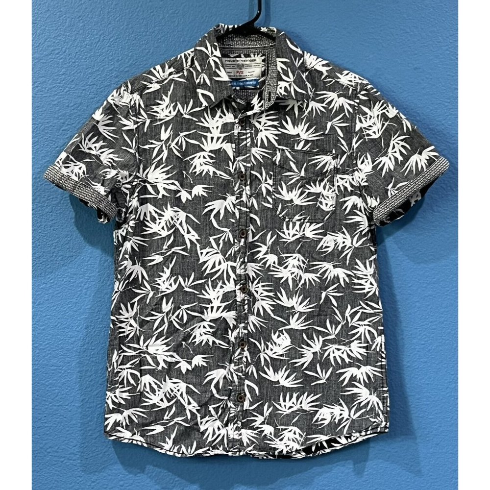 Private Member Black White Palm Print Button Up Shirt Men Small Inside Out Print